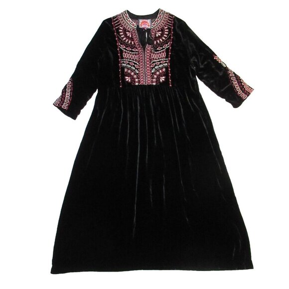 NWoT Johnny Was Aurore in Black Embroidered V-neck Velvet Midi Dress M